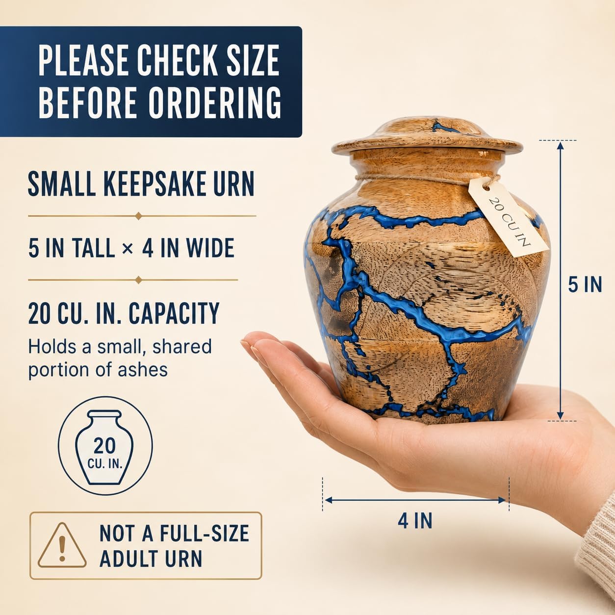 MARS EXPORTS small wooden keepsake urn with blue resin 2