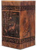 MARS EXPORTS square wooden urn for human ashes with engraved deer design