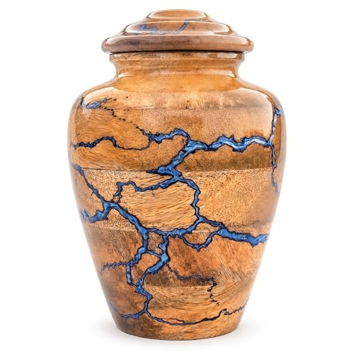 MARS EXPORTS handcrafted wooden urn with blue resin, 100 cubic inches - image 2