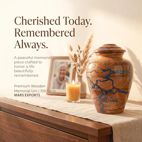 MARS EXPORTS handcrafted wooden urn with blue resin, 100 cubic inches - image 3
