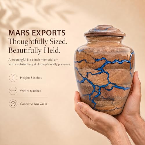 MARS EXPORTS handcrafted wooden urn with blue resin, 100 cubic inches - image 4
