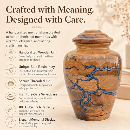 MARS EXPORTS handcrafted wooden urn with blue resin, 100 cubic inches - image 6