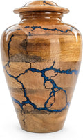 MARS EXPORTS 60 cubic inch wooden urn with blue resin on white background