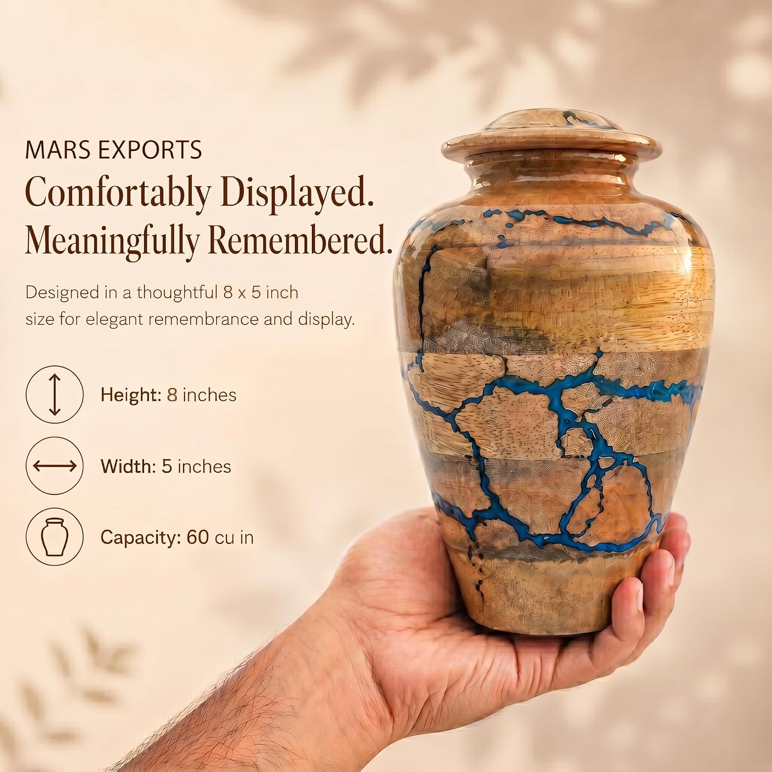 MARS EXPORTS 60 cubic inch wooden urn product image 3