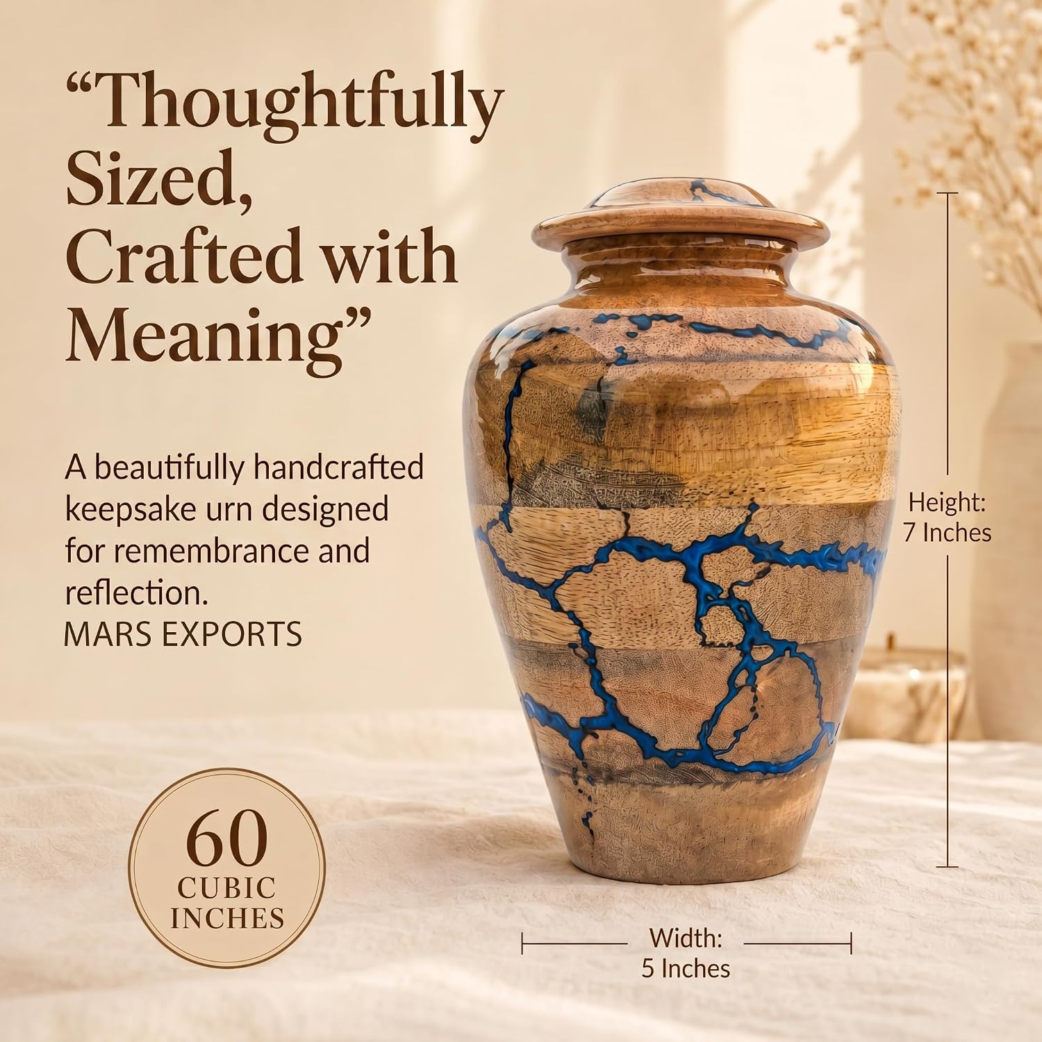 MARS EXPORTS 60 cubic inch wooden urn product image 4