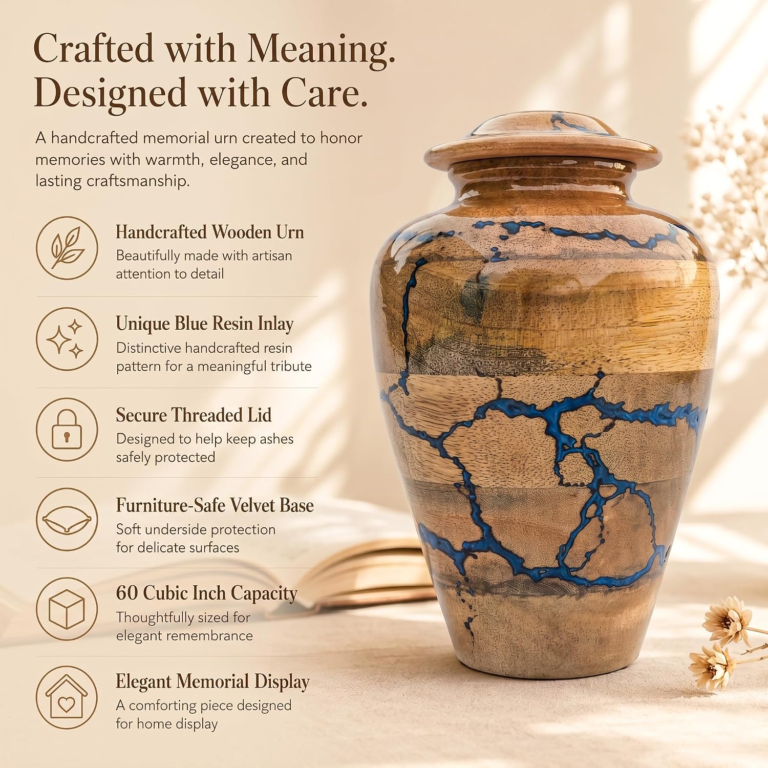 MARS EXPORTS 60 cubic inch wooden urn product image 5