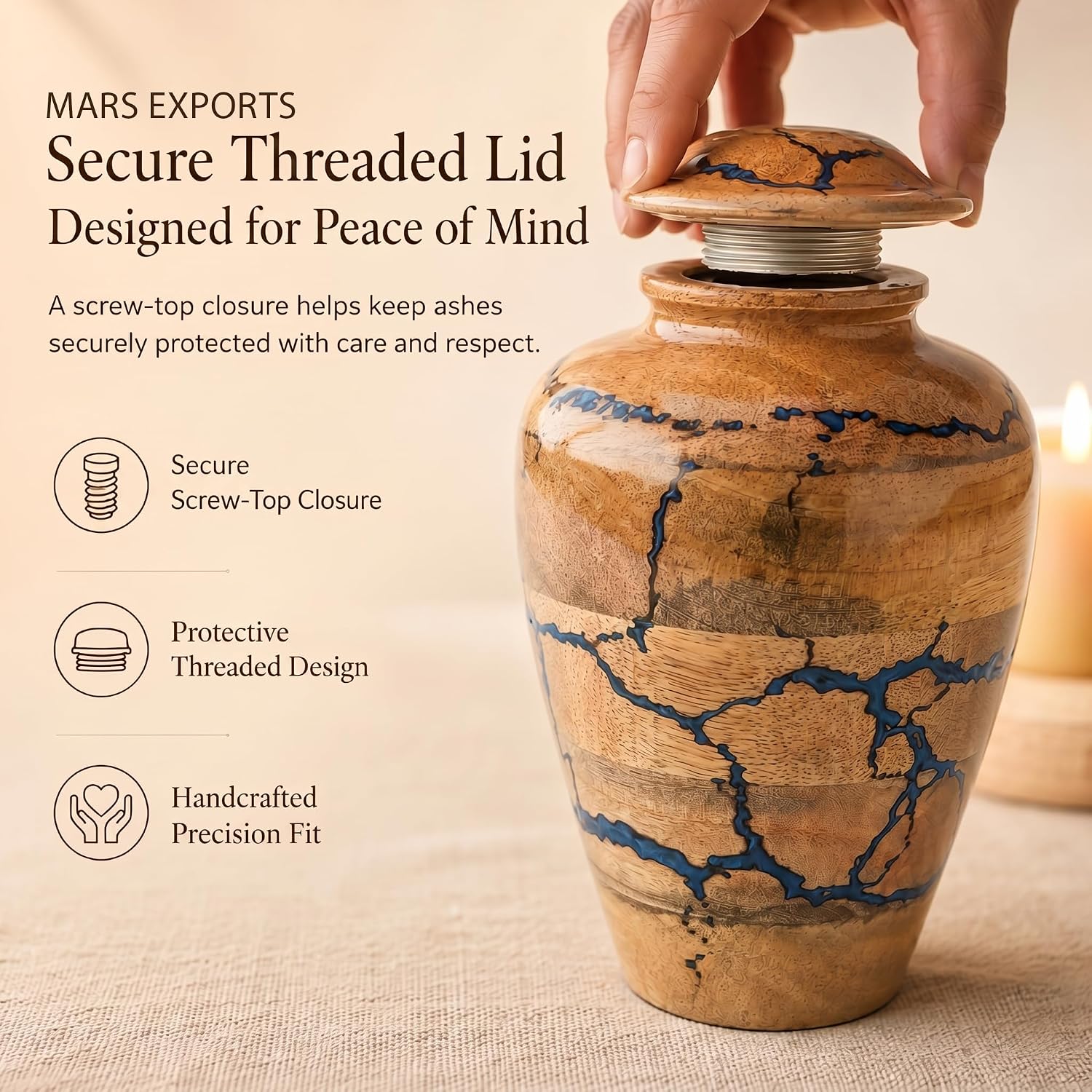 MARS EXPORTS 60 cubic inch wooden urn product image 6