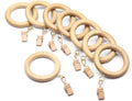 Natural beechwood curtain rings with clips