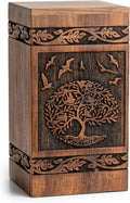 180 cubic inch rosewood memorial urn with Tree of Life and flying birds