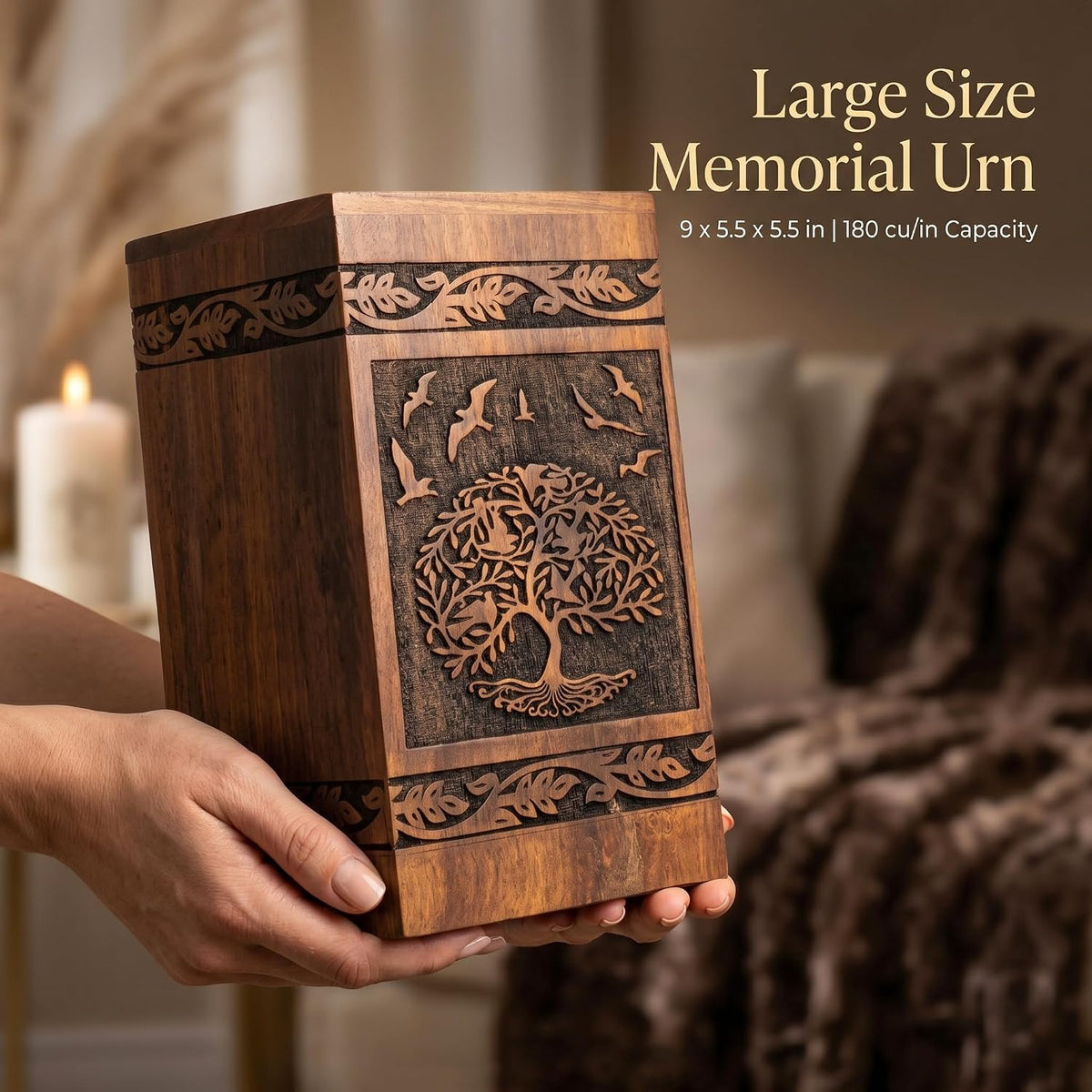180 cu in adult memorial urn with approximate 9.5 inch height