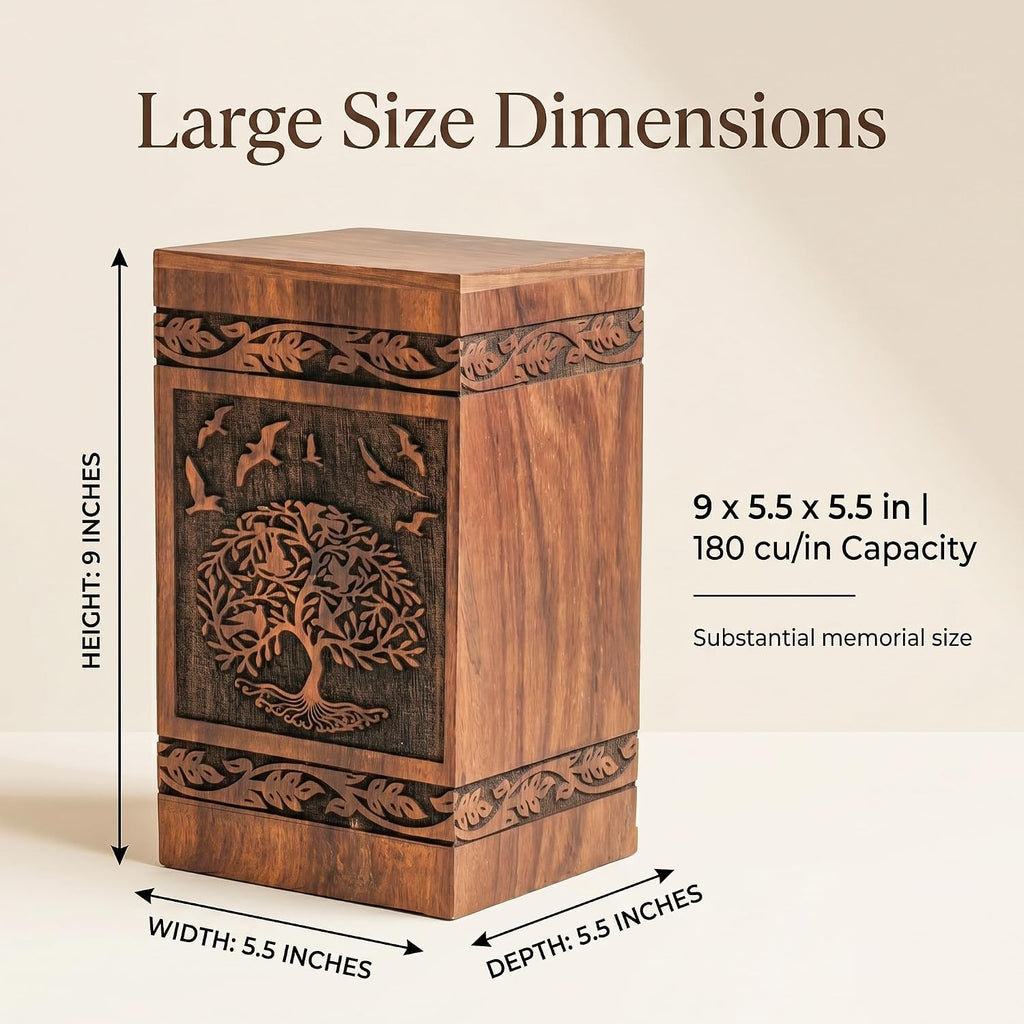 Large adult wooden cremation urn for ashes in handcrafted rosewood