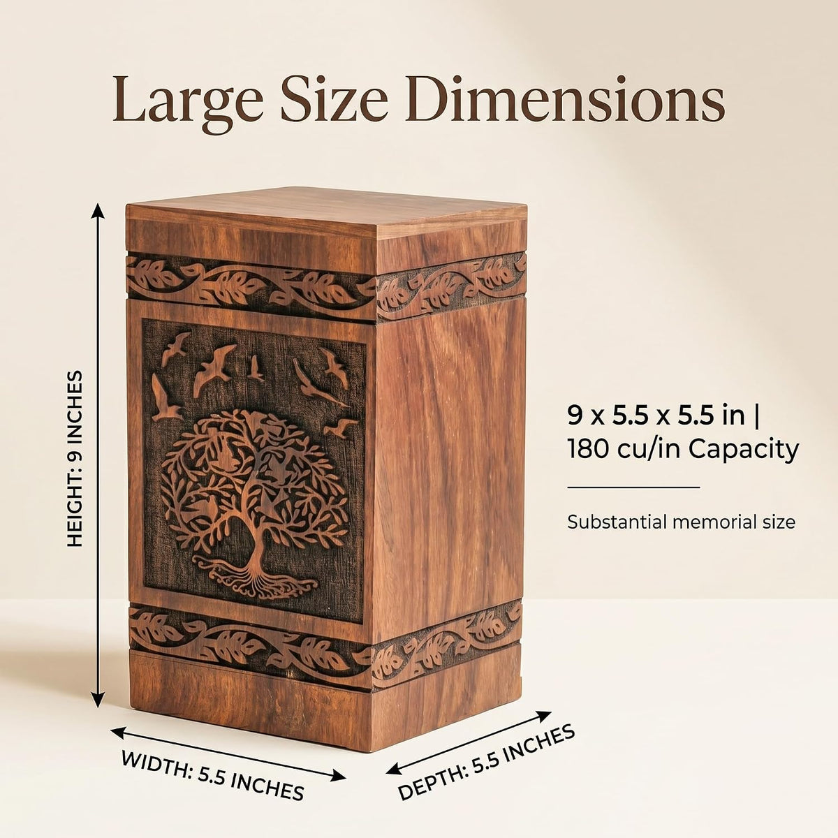 Large adult wooden cremation urn for ashes in handcrafted rosewood
