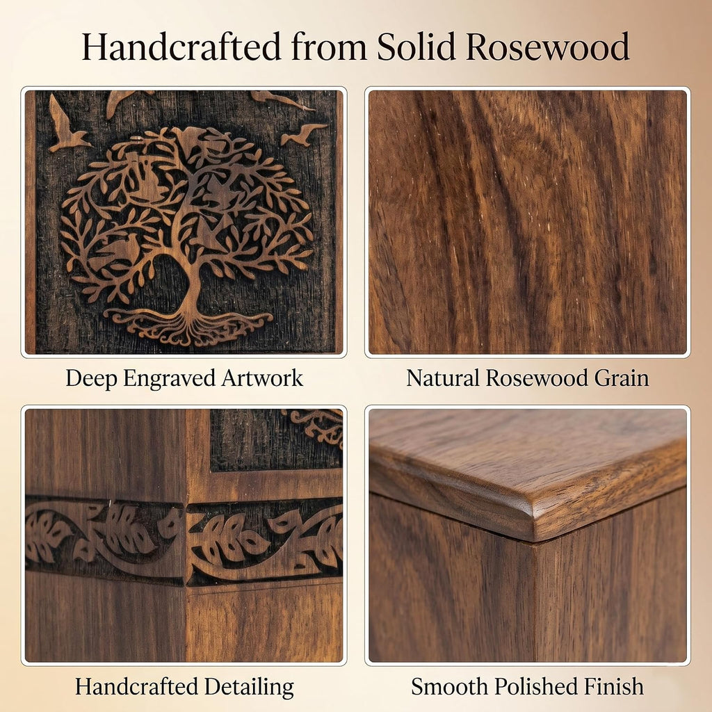 180 cubic inch memorial urn with warm wooden finish