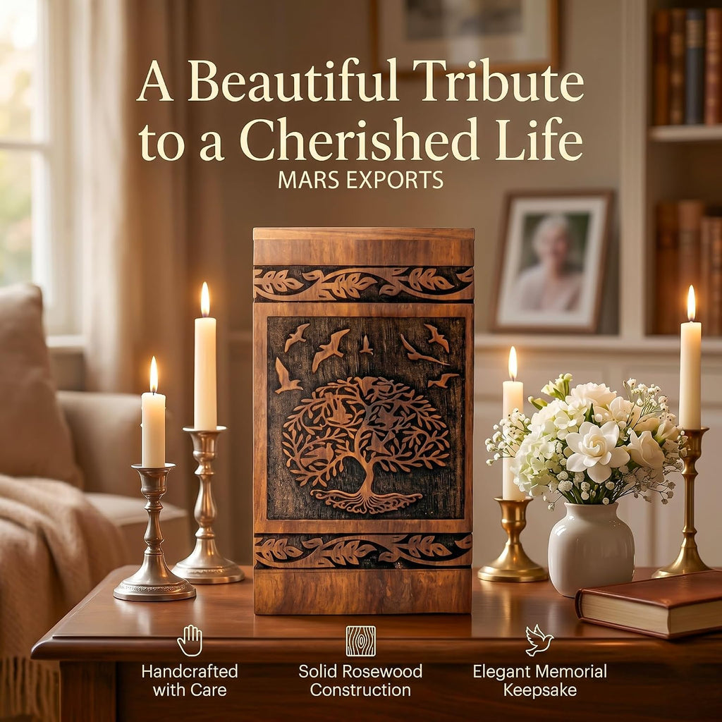MARS EXPORTS Tree of Life with Birds wooden cremation urn image 3