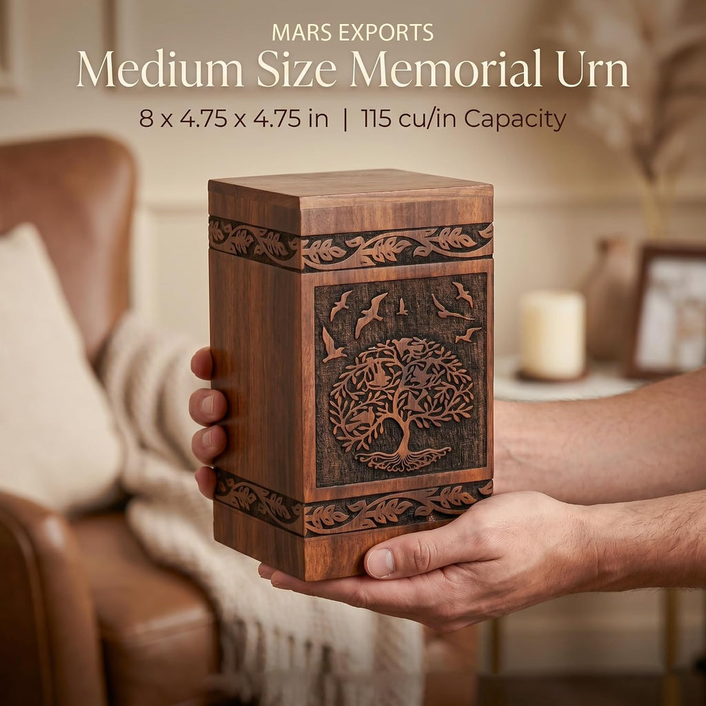 MARS EXPORTS Tree of Life with Birds wooden cremation urn image 4