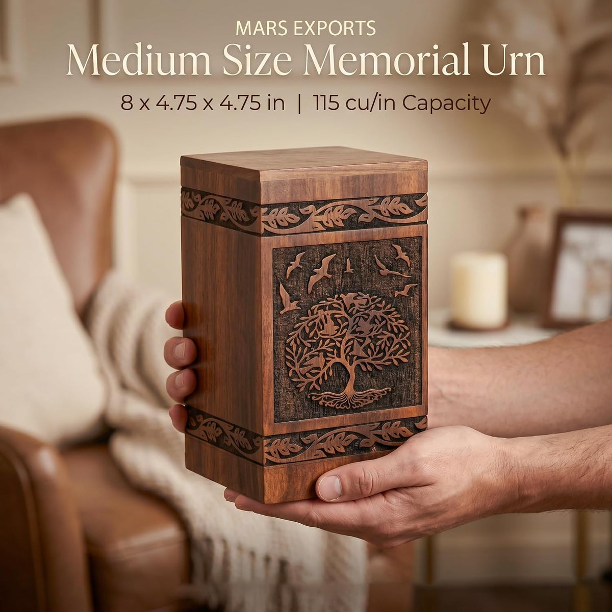 MARS EXPORTS Tree of Life with Birds wooden cremation urn image 4