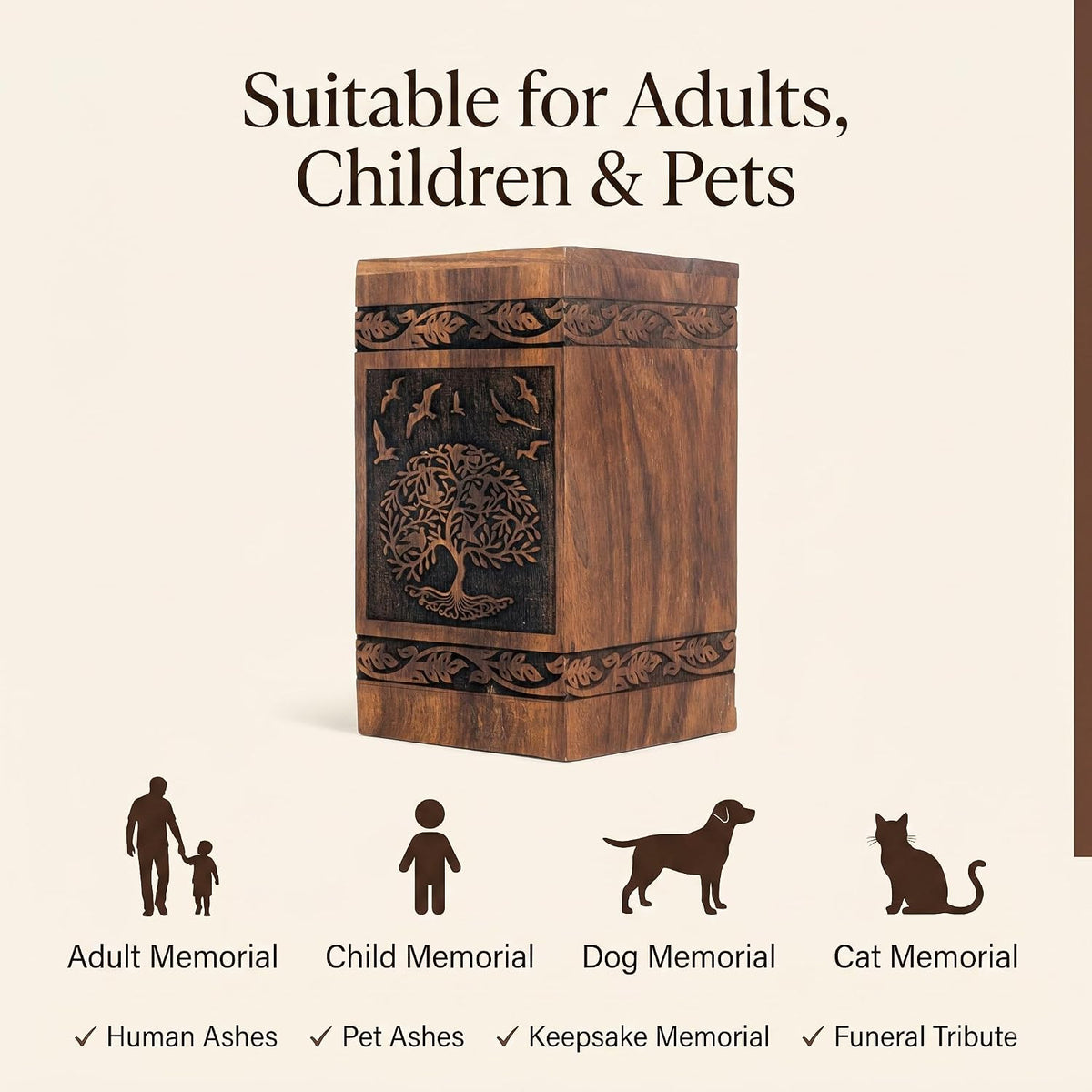 MARS EXPORTS Tree of Life with Birds wooden cremation urn image 9