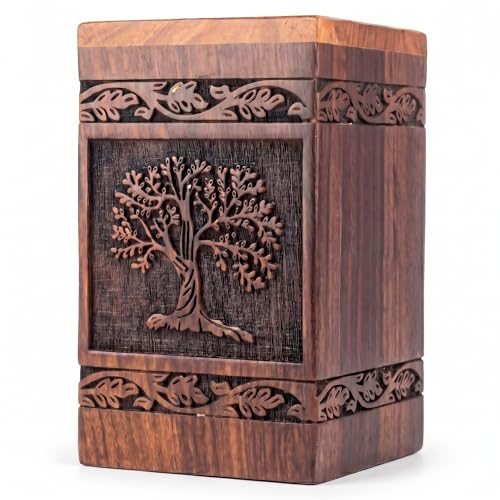 20 cubic inch square wooden keepsake urn with Tree of Life design
