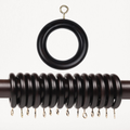 Walnut black wooden curtain rings with metal eyehooks, without clips