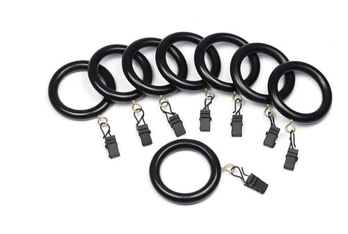 Walnut black wooden curtain rings with matching clips
