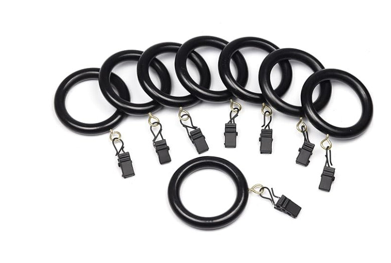 Walnut black wooden curtain rings with matching clips