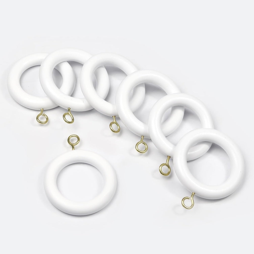 White wooden curtain rings without hooks